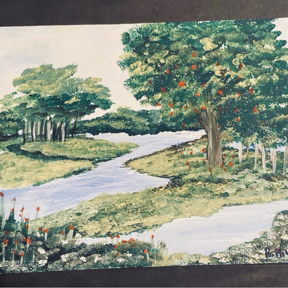 Tranquil Green and Orange Landscape Art Custom Painting. (SEND ANY OFFER‼️)